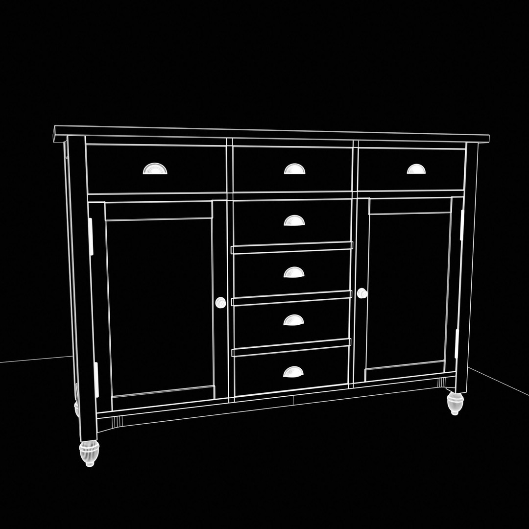 Shabby Chic Buffet Table 3D Model – Low Poly PBR Furniture, Blender, FBX - View 13