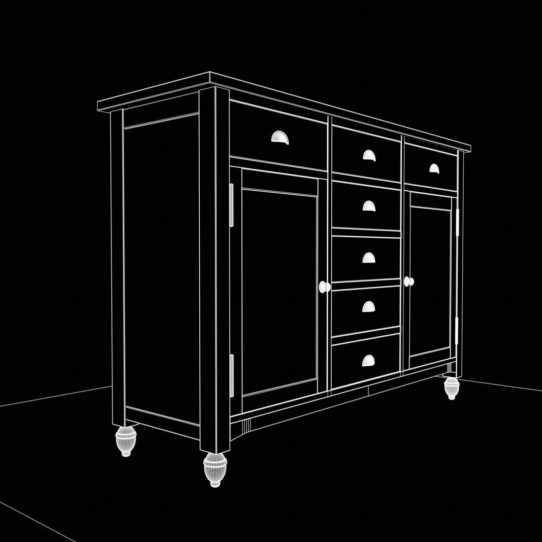Shabby Chic Buffet Table 3D Model – Low Poly PBR Furniture, Blender, FBX - View 14