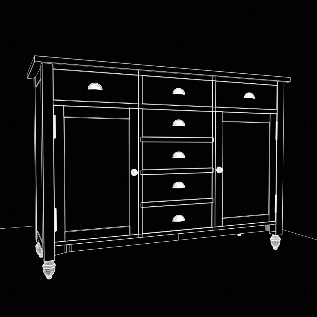 Shabby Chic Buffet Table 3D Model – Low Poly PBR Furniture, Blender, FBX - View 16