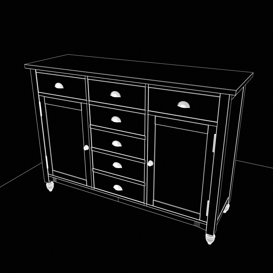 Shabby Chic Buffet Table 3D Model – Low Poly PBR Furniture, Blender, FBX - View 17