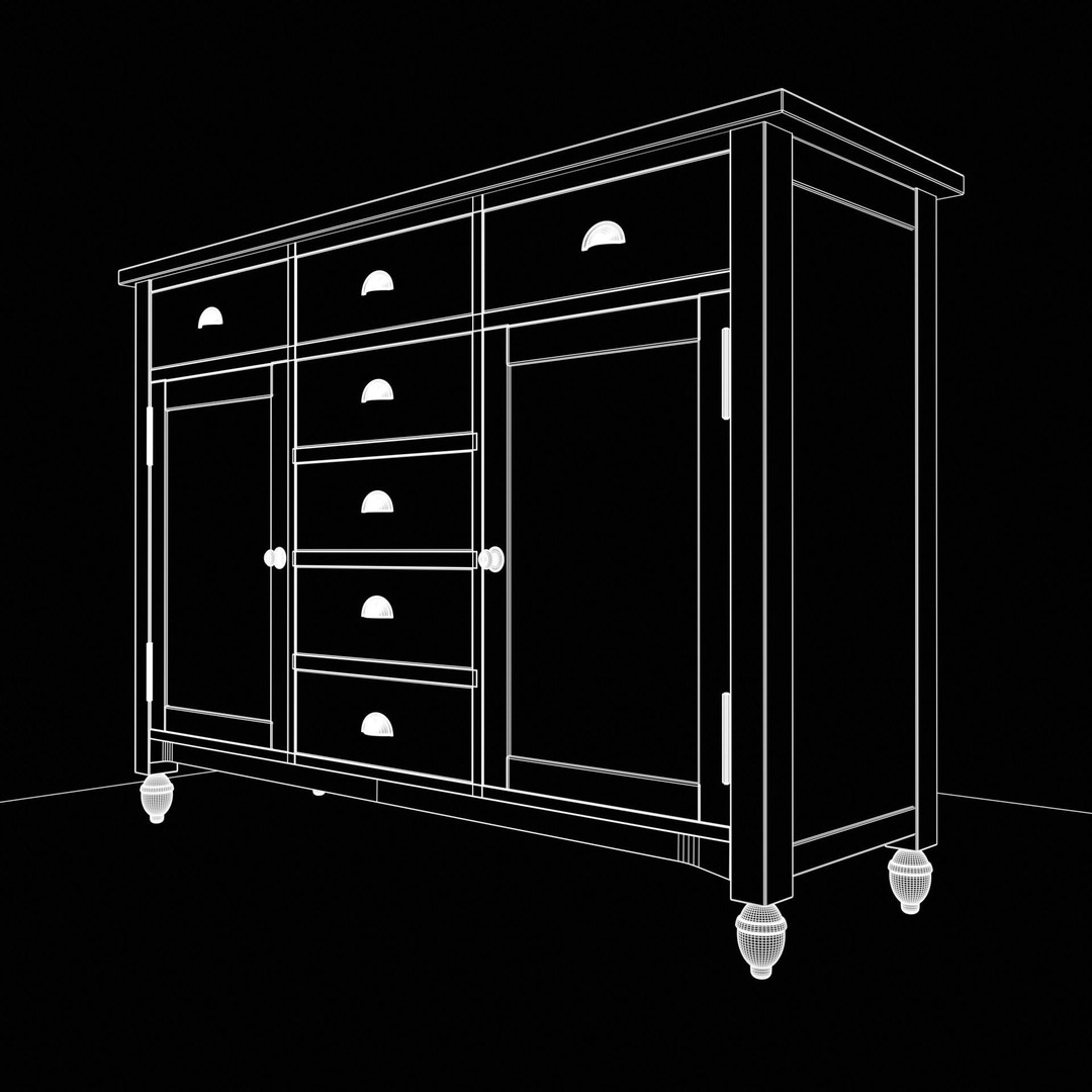 Shabby Chic Buffet Table 3D Model – Low Poly PBR Furniture, Blender, FBX - View 18