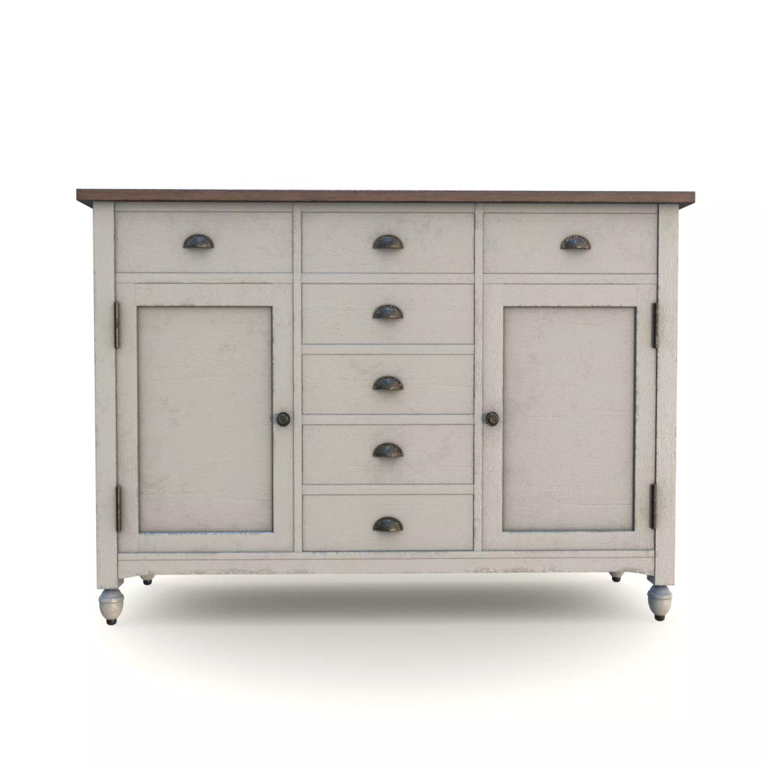 Shabby Chic Buffet Table 3D Model – Low Poly PBR Furniture, Blender, FBX - View 2