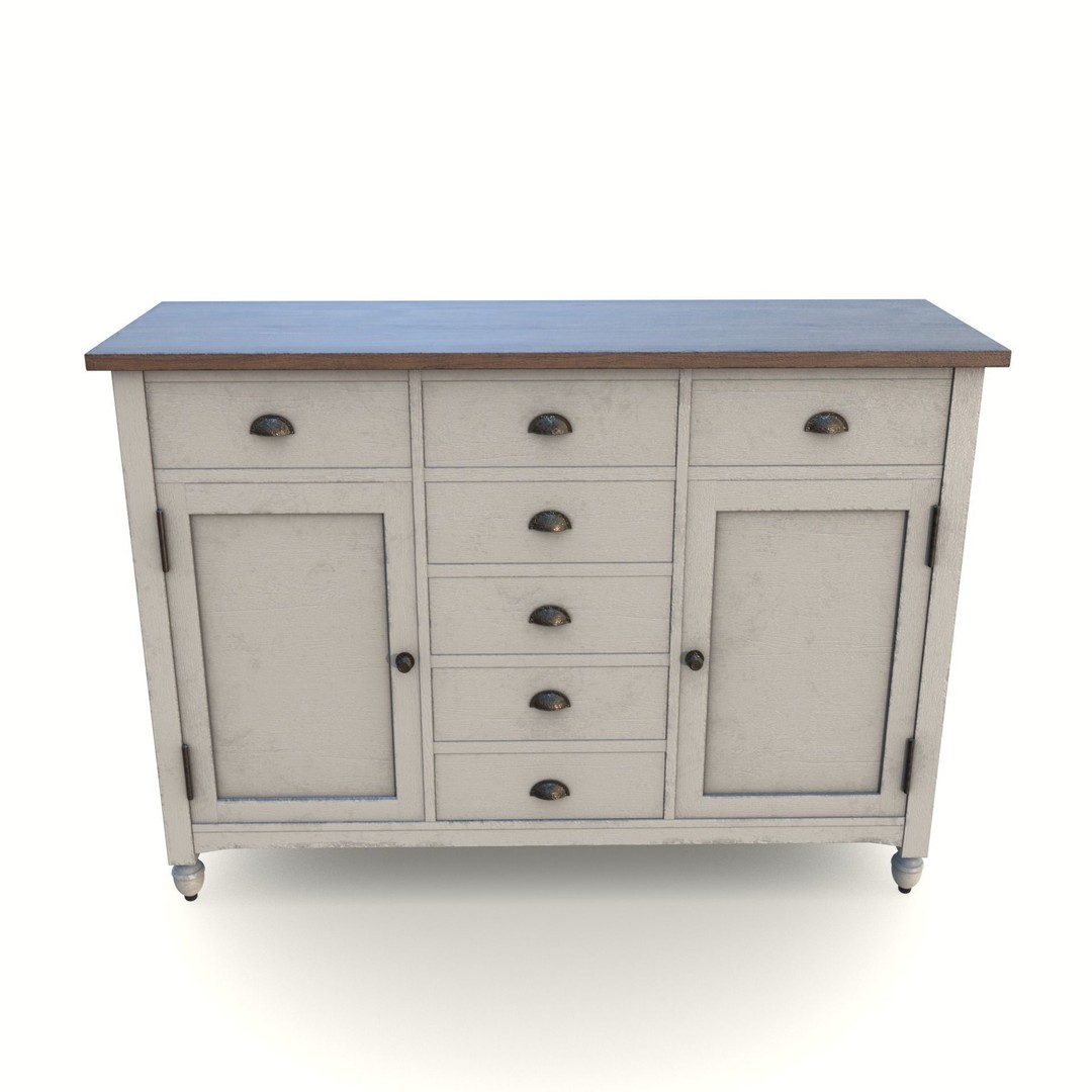 Shabby Chic Buffet Table 3D Model – Low Poly PBR Furniture, Blender, FBX - View 3