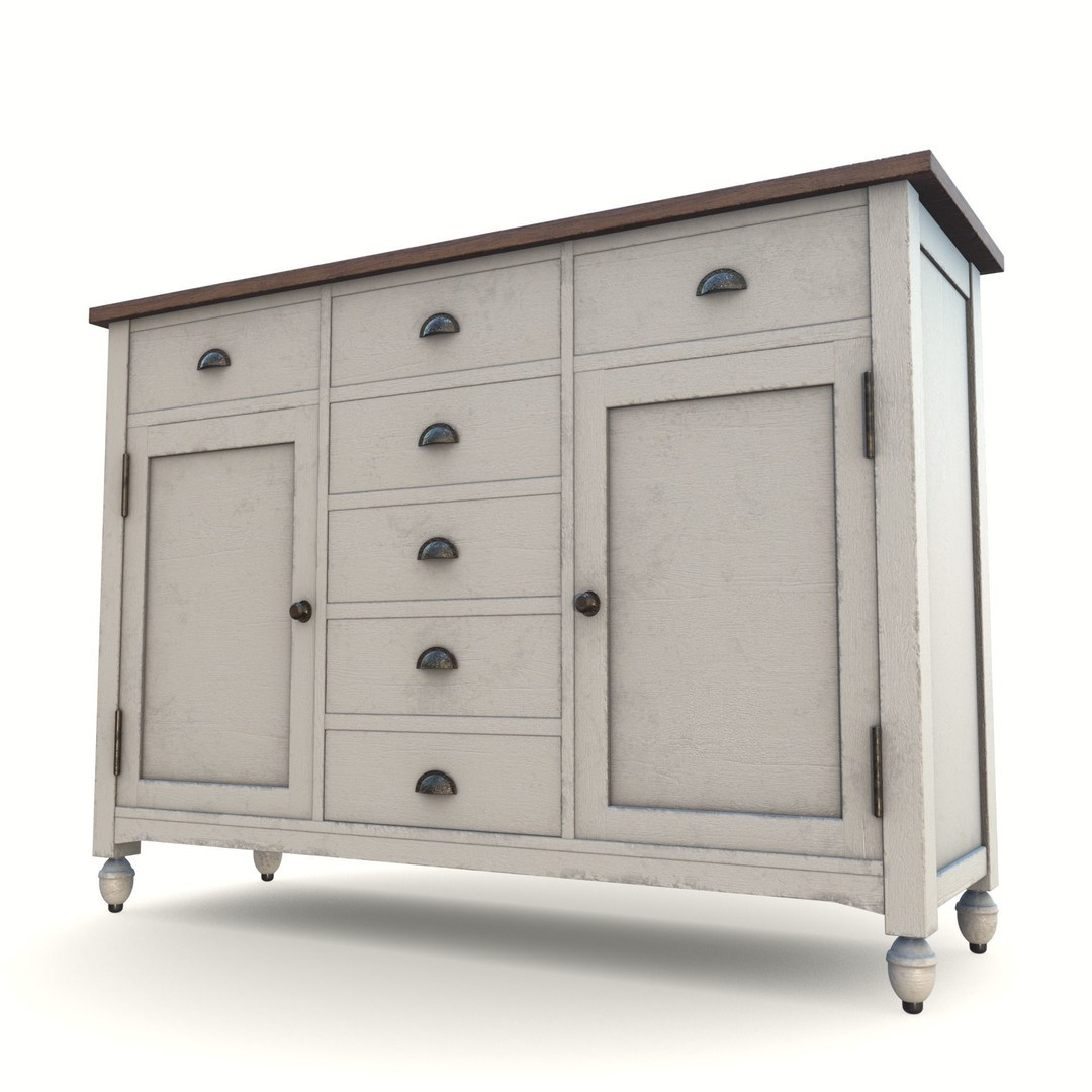 Shabby Chic Buffet Table 3D Model – Low Poly PBR Furniture, Blender, FBX - View 4