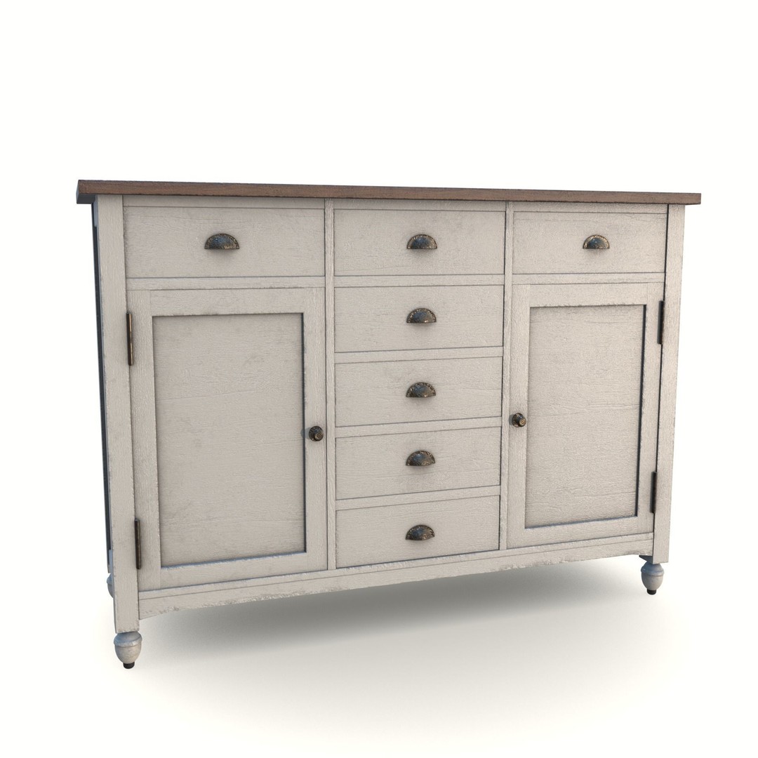 Shabby Chic Buffet Table 3D Model – Low Poly PBR Furniture, Blender, FBX - View 5