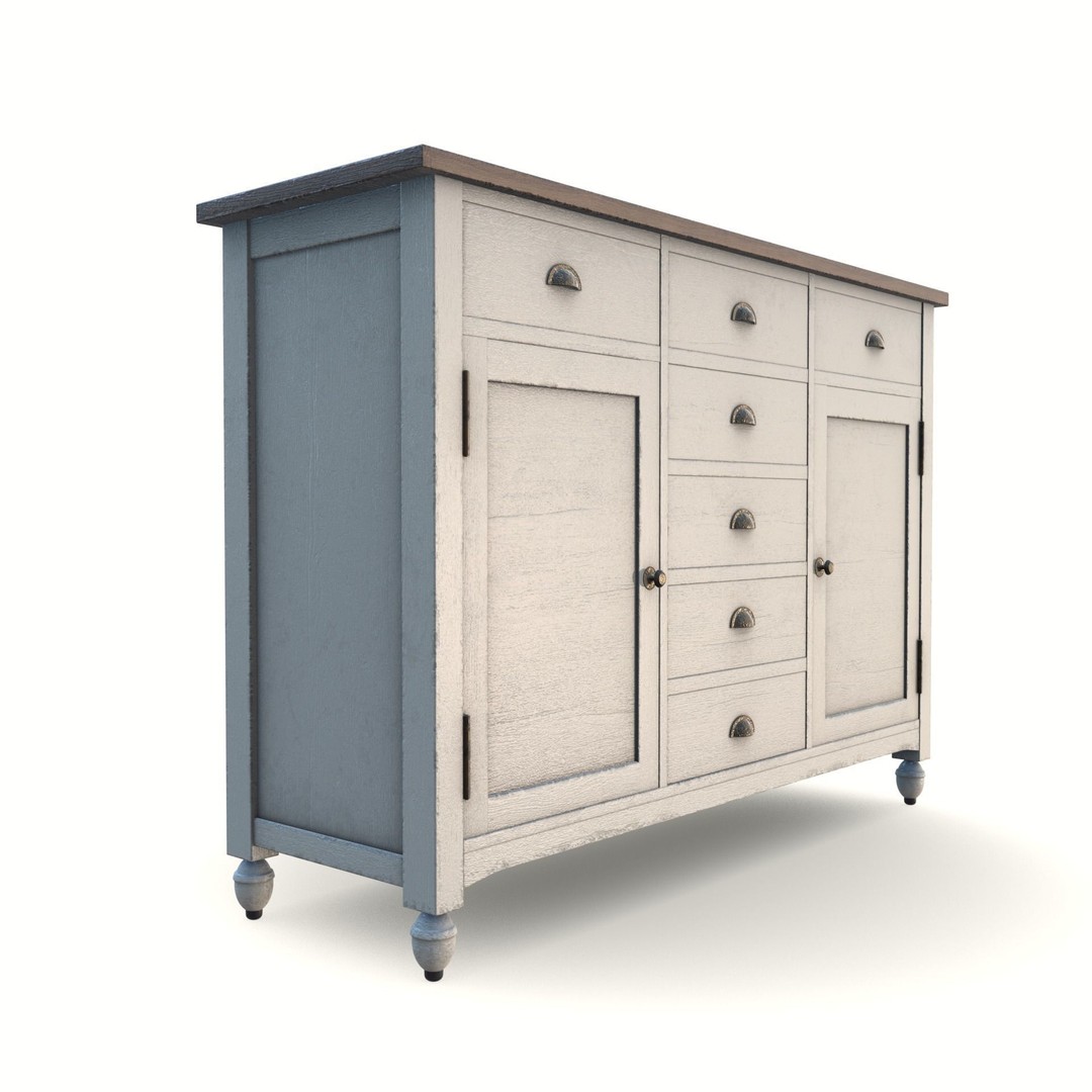 Shabby Chic Buffet Table 3D Model – Low Poly PBR Furniture, Blender, FBX - View 6