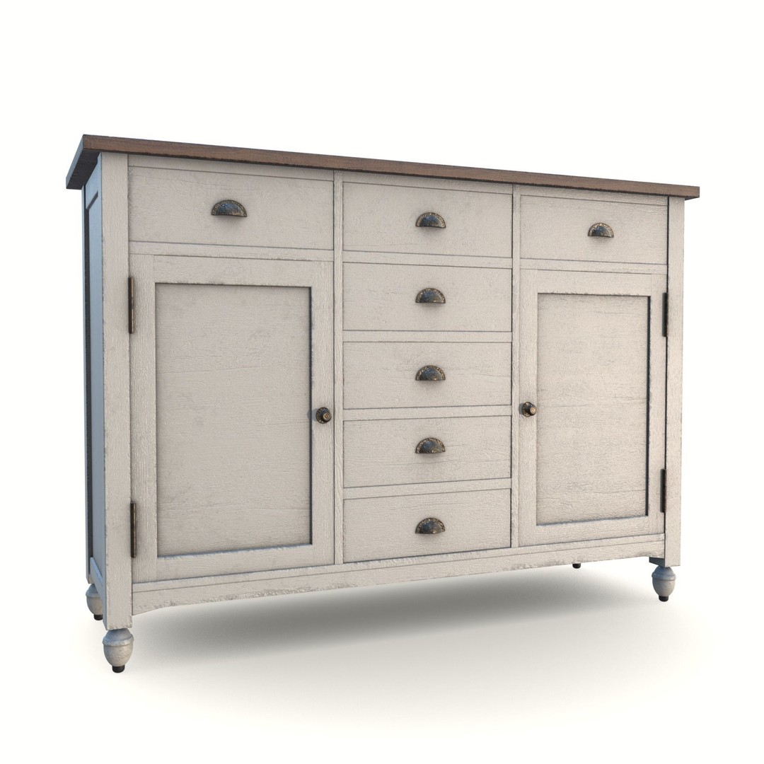 Shabby Chic Buffet Table 3D Model – Low Poly PBR Furniture, Blender, FBX - View 8