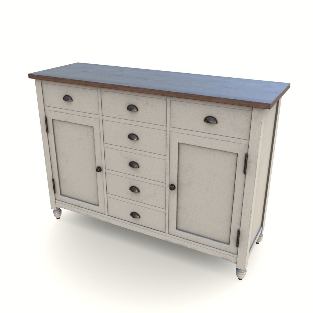 Shabby Chic Buffet Table 3D Model – Low Poly PBR Furniture, Blender, FBX - View 9