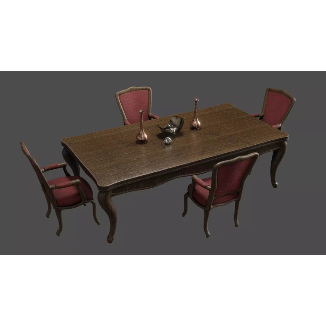 Wooden Dining Table 3D Model – High Quality PBR Game Asset, FBX - View 2