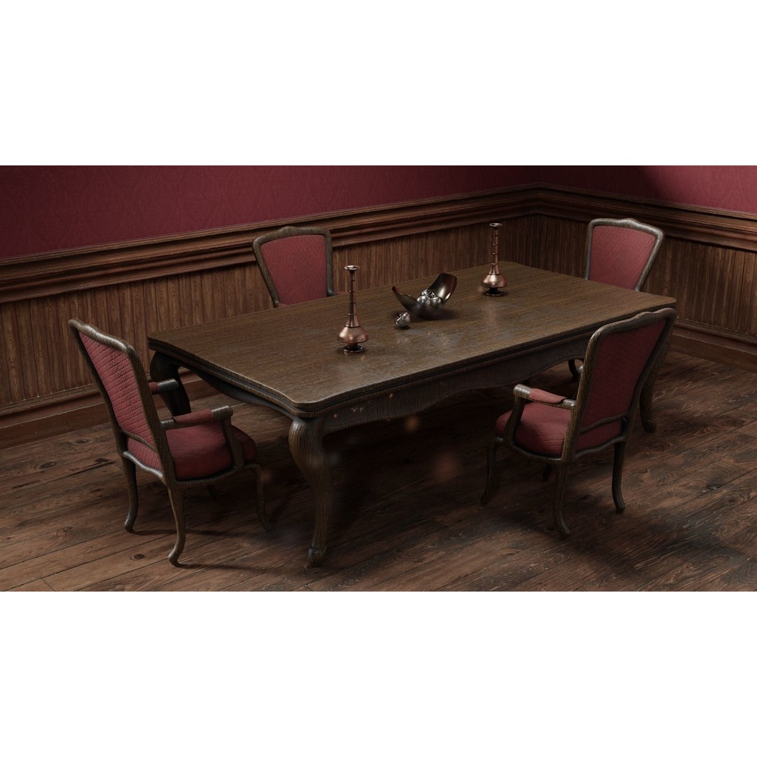 Wooden Dining Table 3D Model – High Quality PBR Game Asset, FBX - View 3
