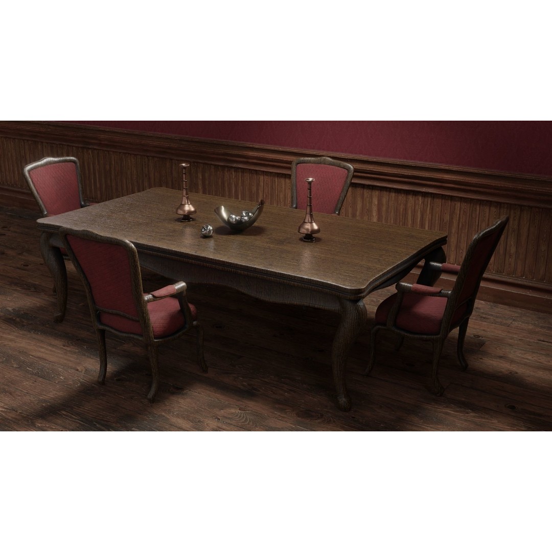 Wooden Dining Table 3D Model – High Quality PBR Game Asset, FBX - View 7