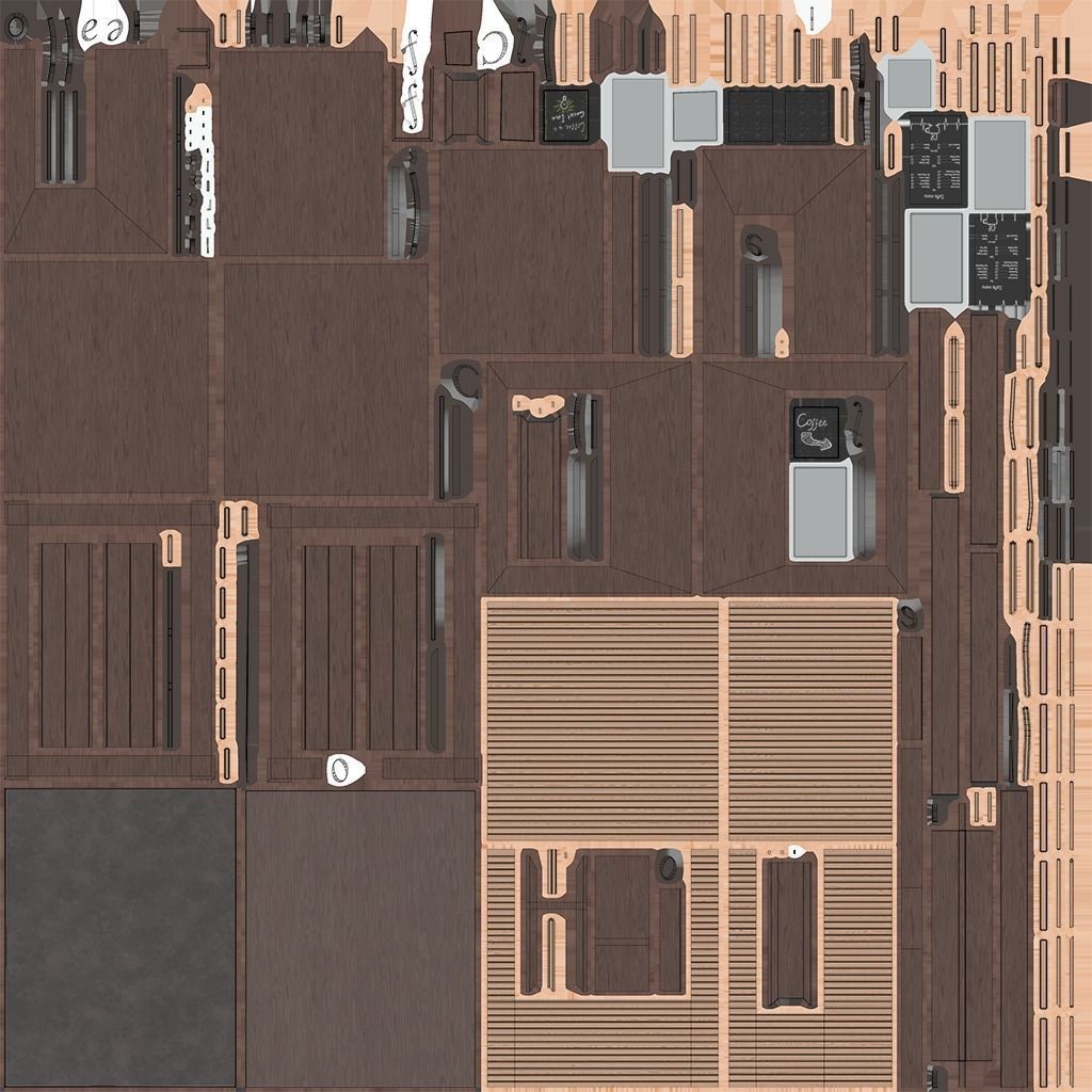 Coffee Shop 3D Model – Low Poly Architectural Asset, FBX, OBJ
