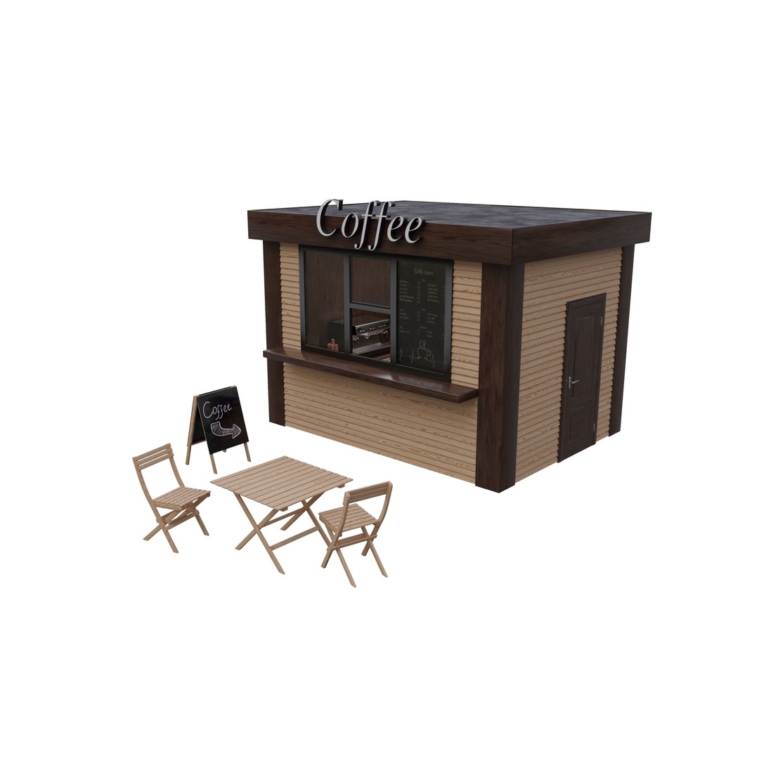 Coffee Shop 3D Model – Low Poly Architectural Asset, FBX, OBJ - View 3