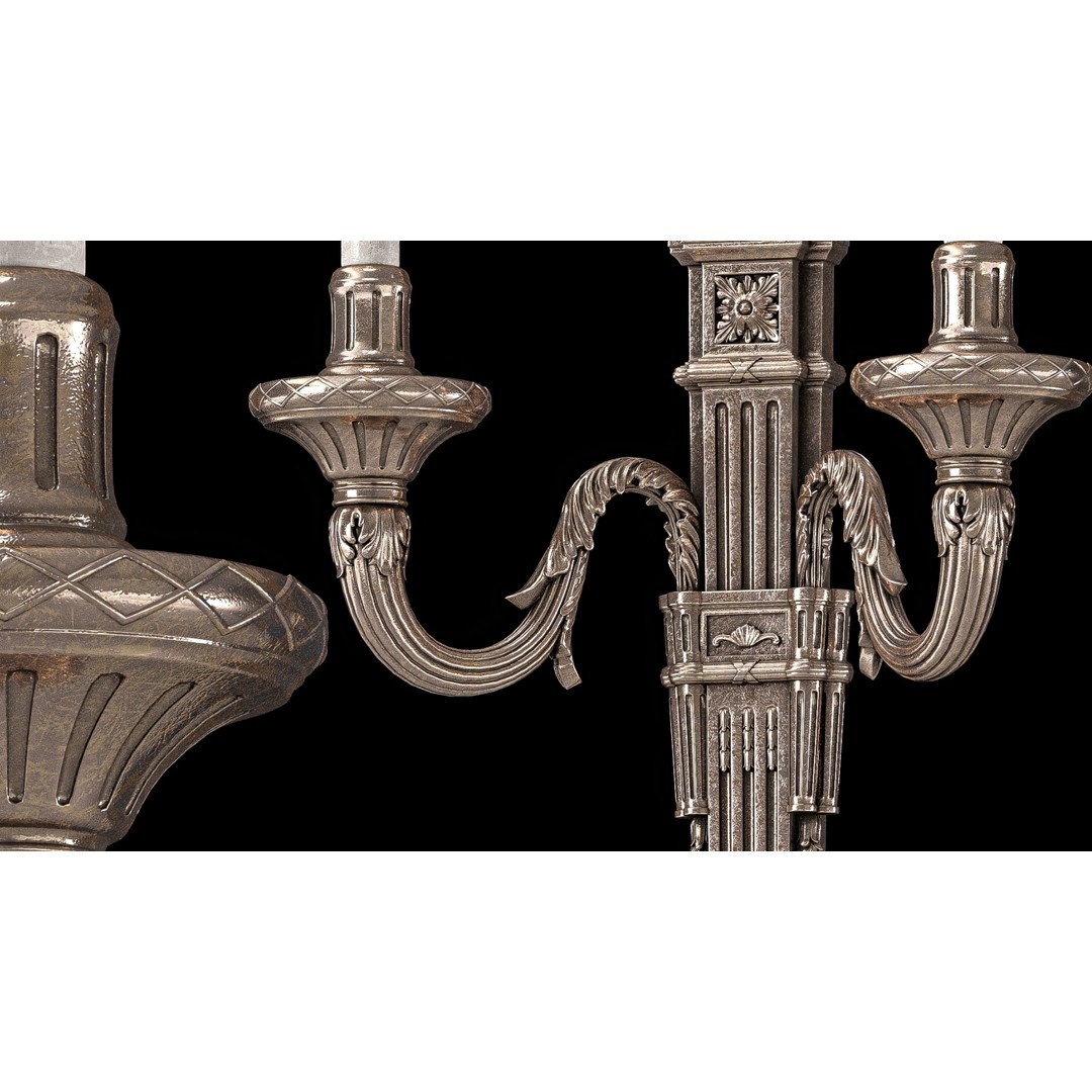 Louis XVI Wall Light 3D Model – Classic Noir & Argent Design, FBX - View 10