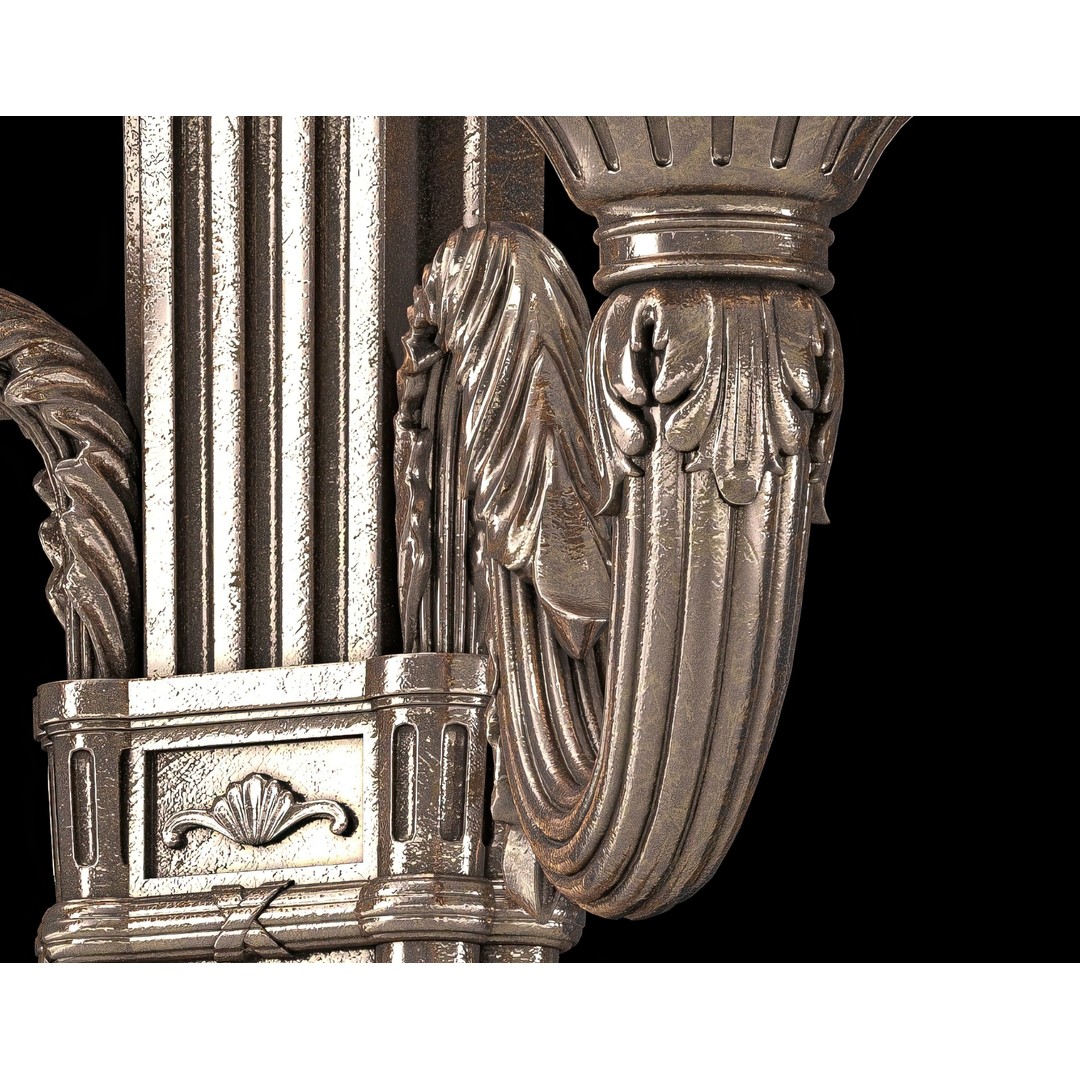 Louis XVI Wall Light 3D Model – Classic Noir & Argent Design, FBX - View 12
