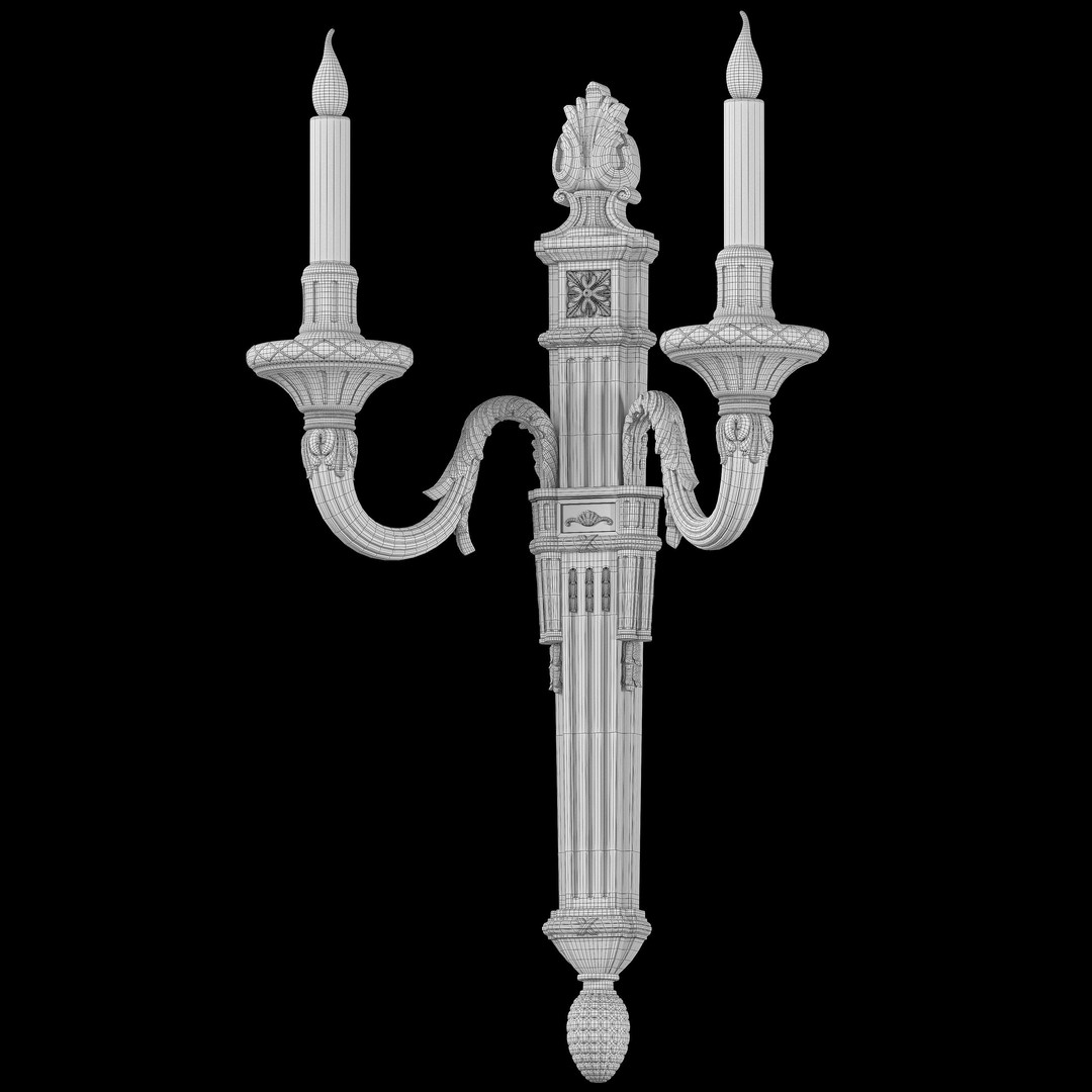 Louis XVI Wall Light 3D Model – Classic Noir & Argent Design, FBX - View 16
