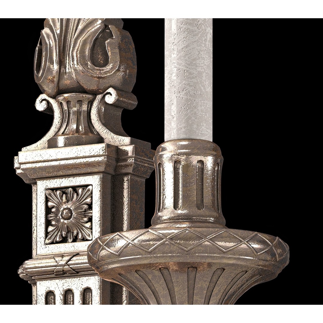 Louis XVI Wall Light 3D Model – Classic Noir & Argent Design, FBX - View 8
