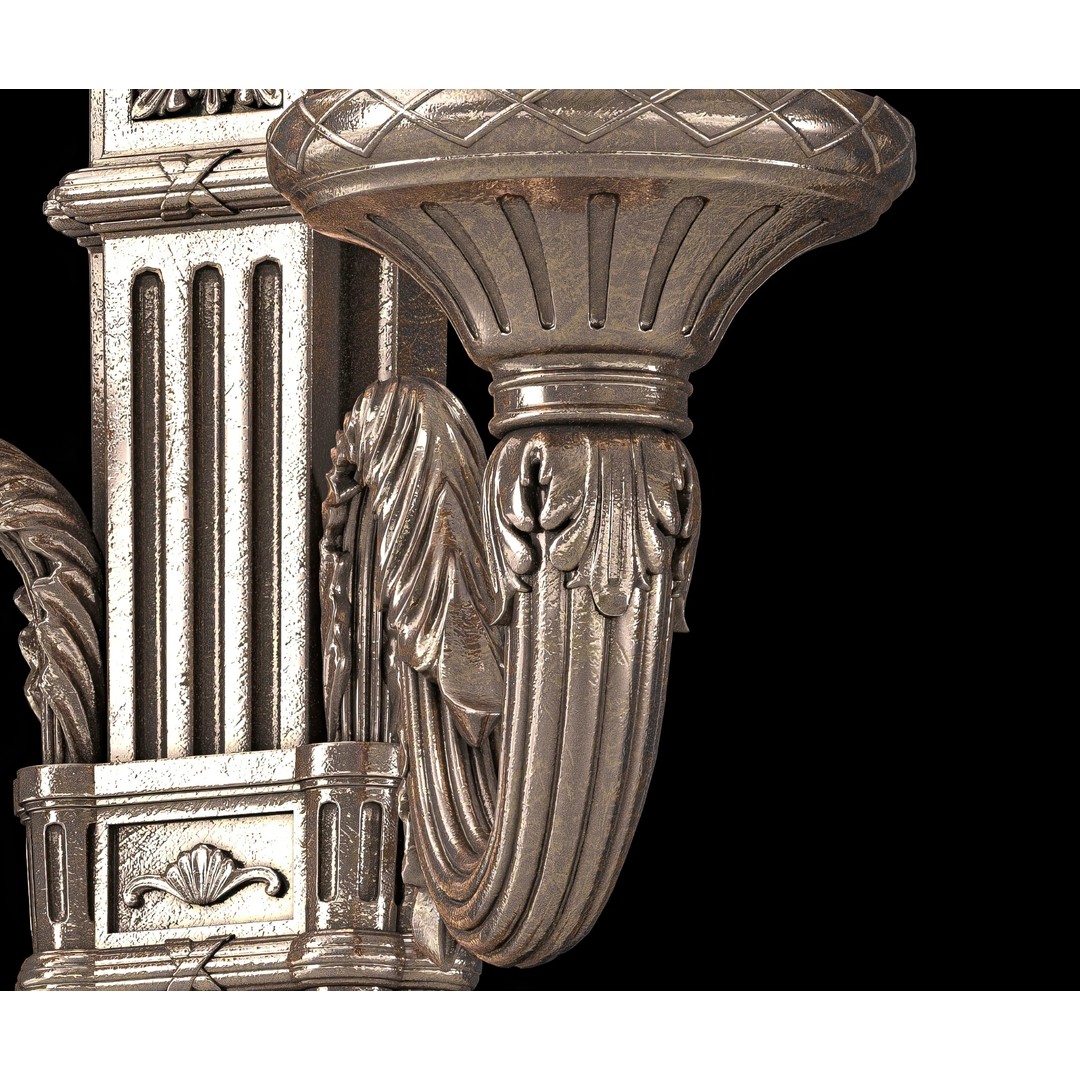 Louis XVI Wall Light 3D Model – Classic Noir & Argent Design, FBX - View 9