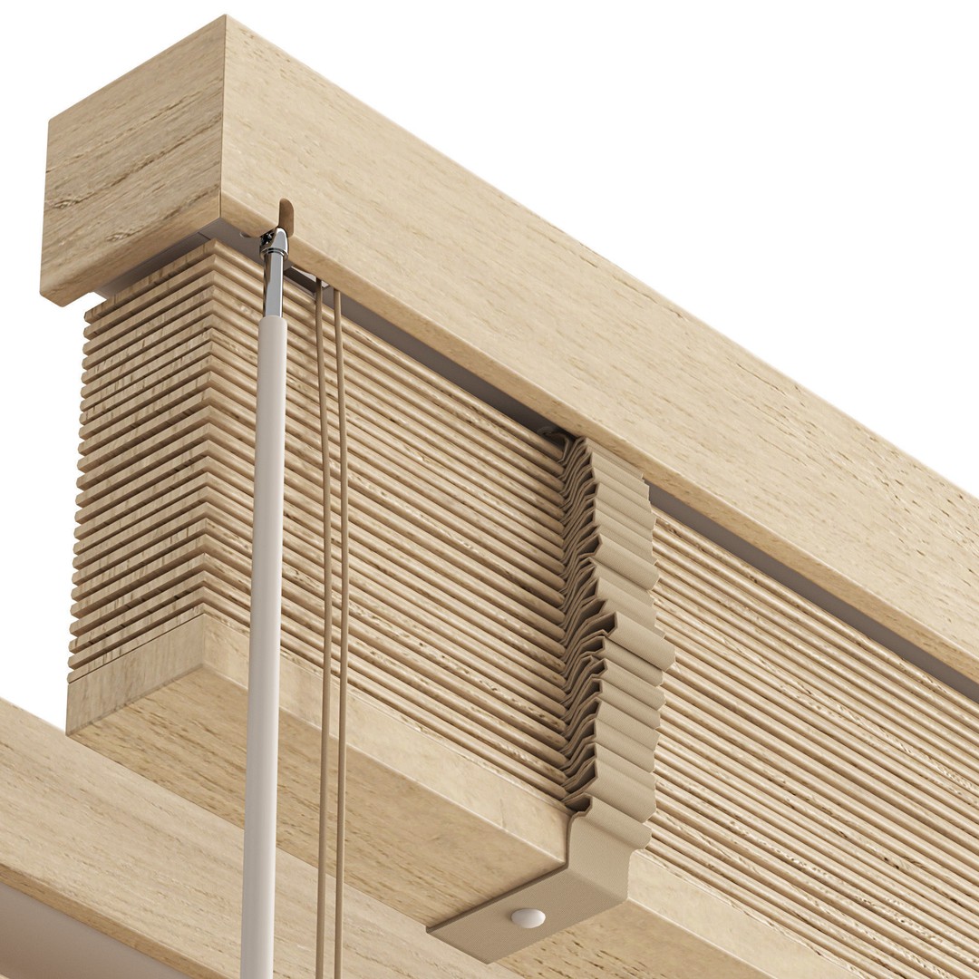 Wooden Venetian Blinds 3D Model – Minimalist Interior Decor, FBX, OBJ