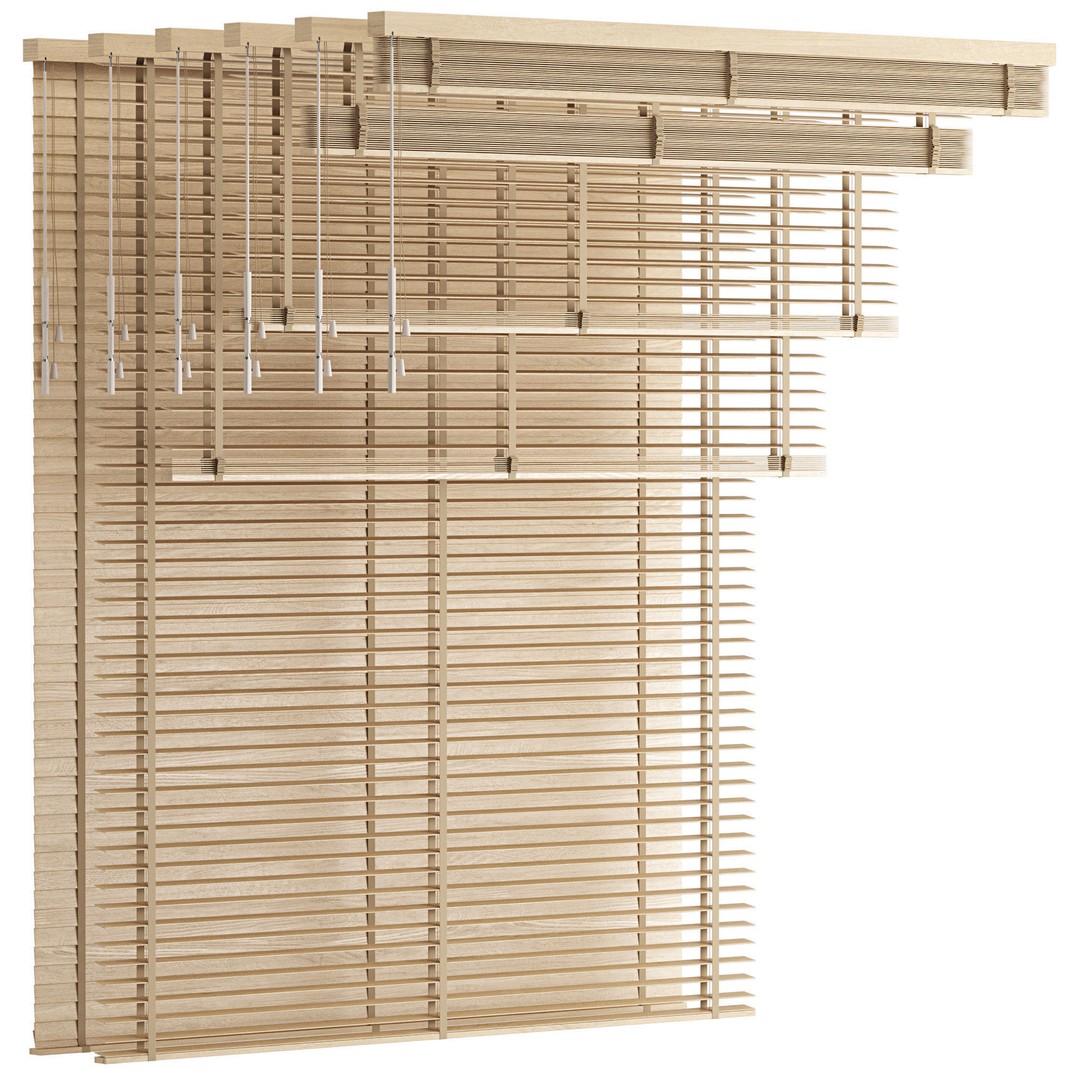 Wooden Venetian Blinds 3D Model – Minimalist Interior Decor, FBX, OBJ - View 11