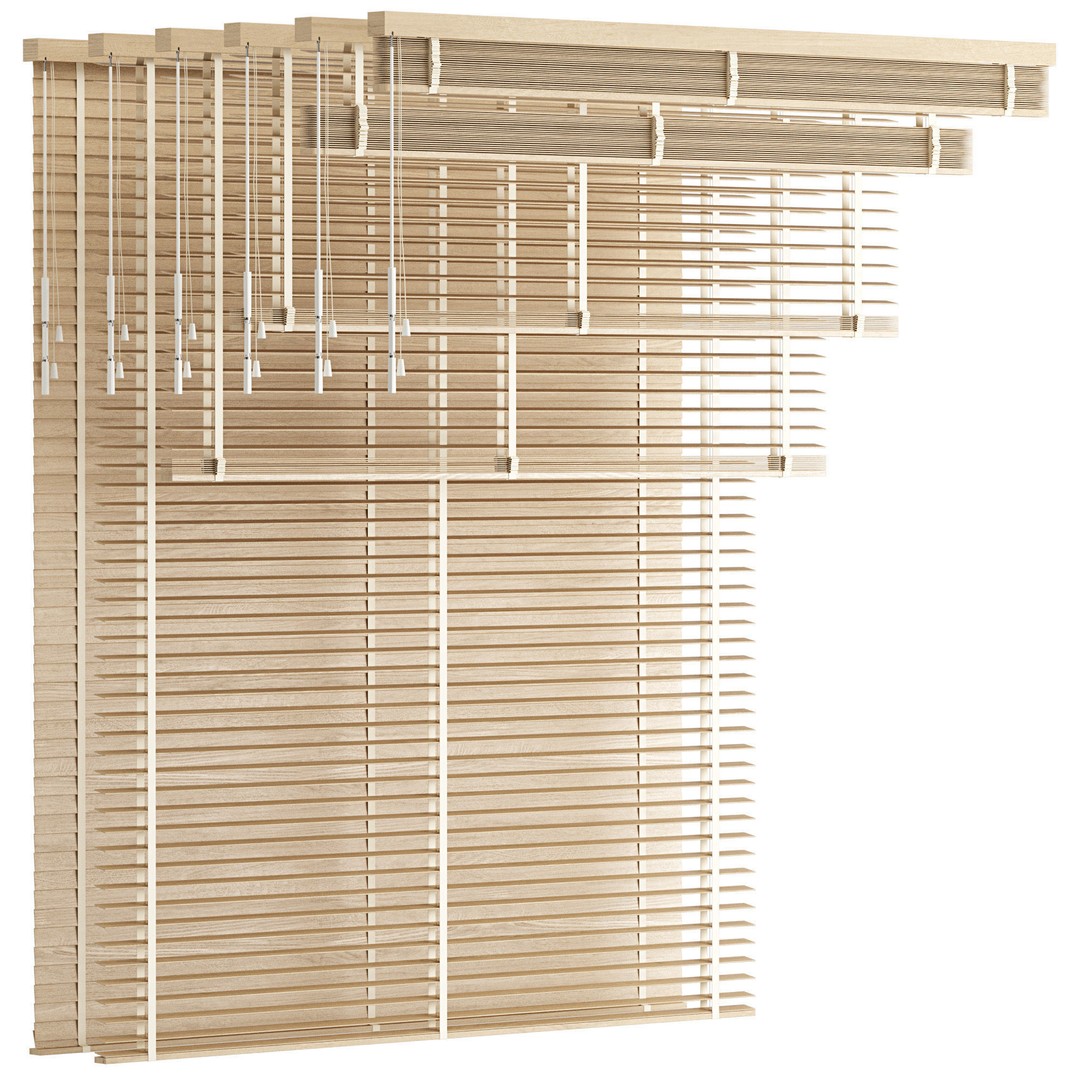 Wooden Venetian Blinds 3D Model – Minimalist Interior Decor, FBX, OBJ - View 12