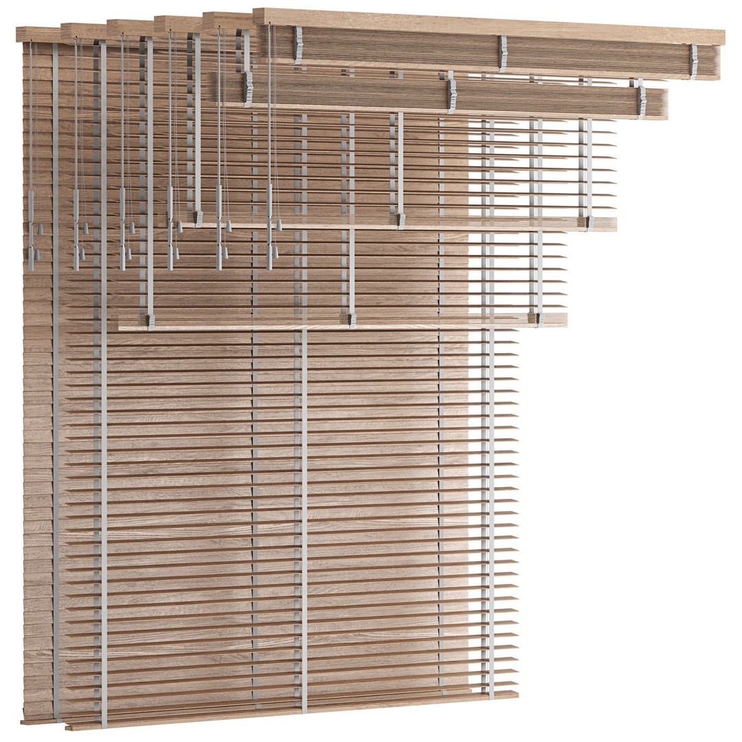Wooden Venetian Blinds 3D Model – Minimalist Interior Decor, FBX, OBJ - View 13