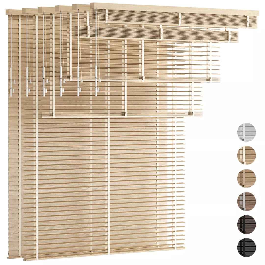 Wooden Venetian Blinds 3D Model – Minimalist Interior Decor, FBX, OBJ - View 2