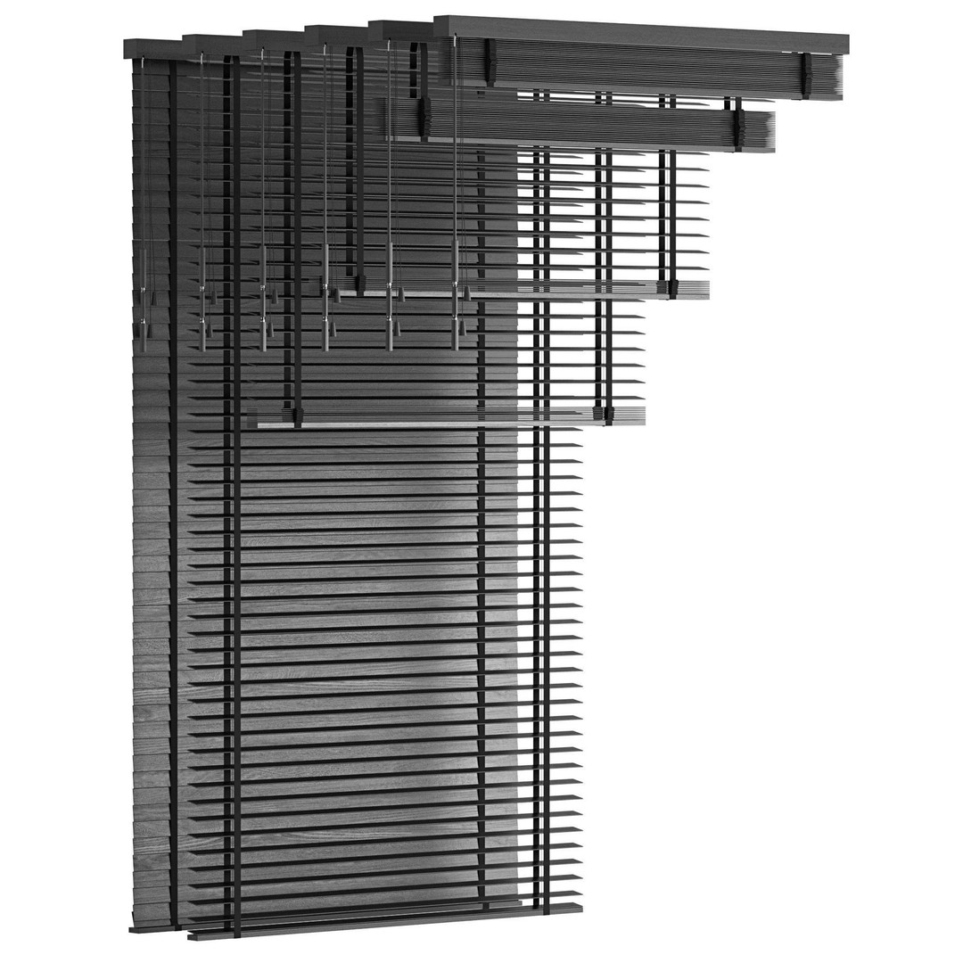 Wooden Venetian Blinds 3D Model – Minimalist Interior Decor, FBX, OBJ - View 3