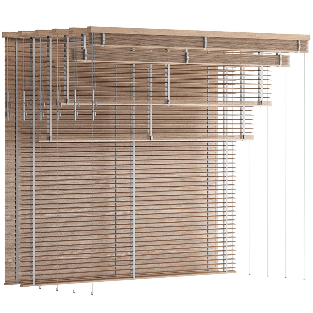 Wooden Venetian Blinds 3D Model – Minimalist Interior Decor, FBX, OBJ - View 4