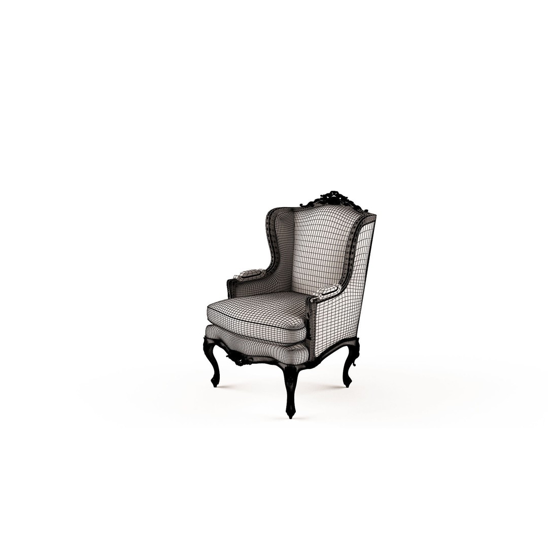 Old Antique Wing Arm Chair 3D Model – High Poly, Textured, FBX, OBJ