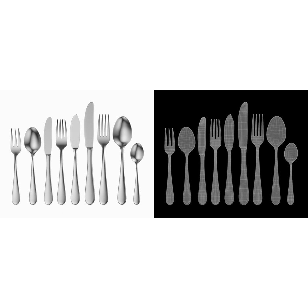 Generic Cutlery 3D Model – Photo-Realistic Collection, Game-Ready Formats - View 3