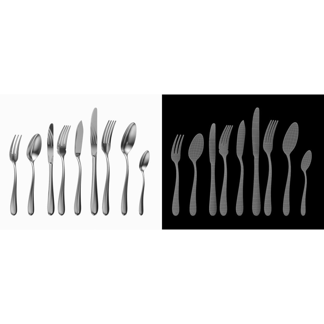 Generic Cutlery 3D Model – Photo-Realistic Collection, Game-Ready Formats - View 4