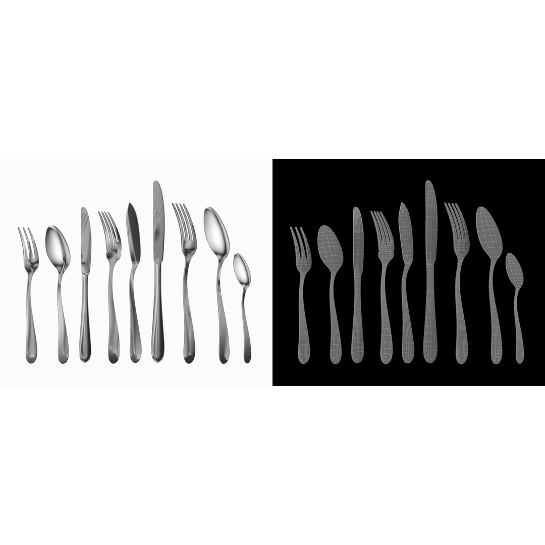Generic Cutlery 3D Model – Photo-Realistic Collection, Game-Ready Formats - View 8