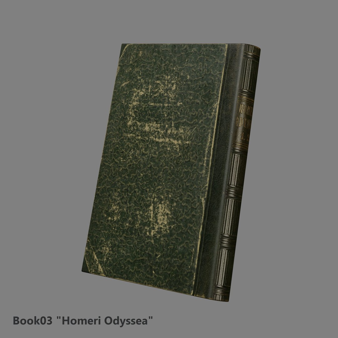 Ancient Books 3D Model – Low Poly Closed & Opened Versions, FBX, OBJ - View 12