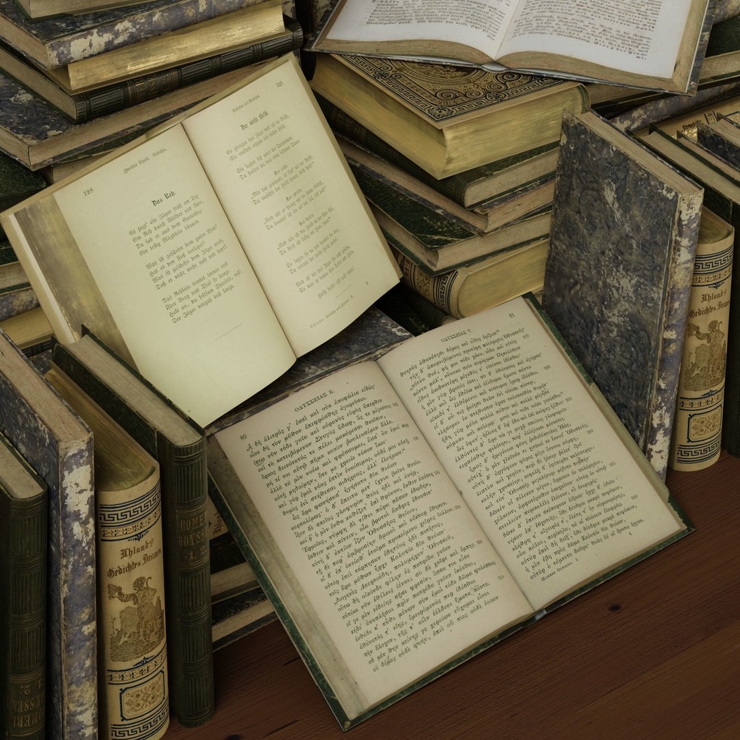 Ancient Books 3D Model – Low Poly Closed & Opened Versions, FBX, OBJ - View 17