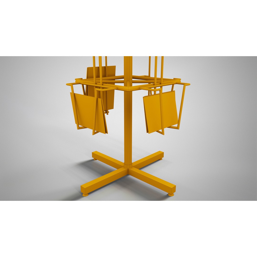 Metal Postcard Display 3D Model – Retro Low-Poly Rack, FBX/OBJ