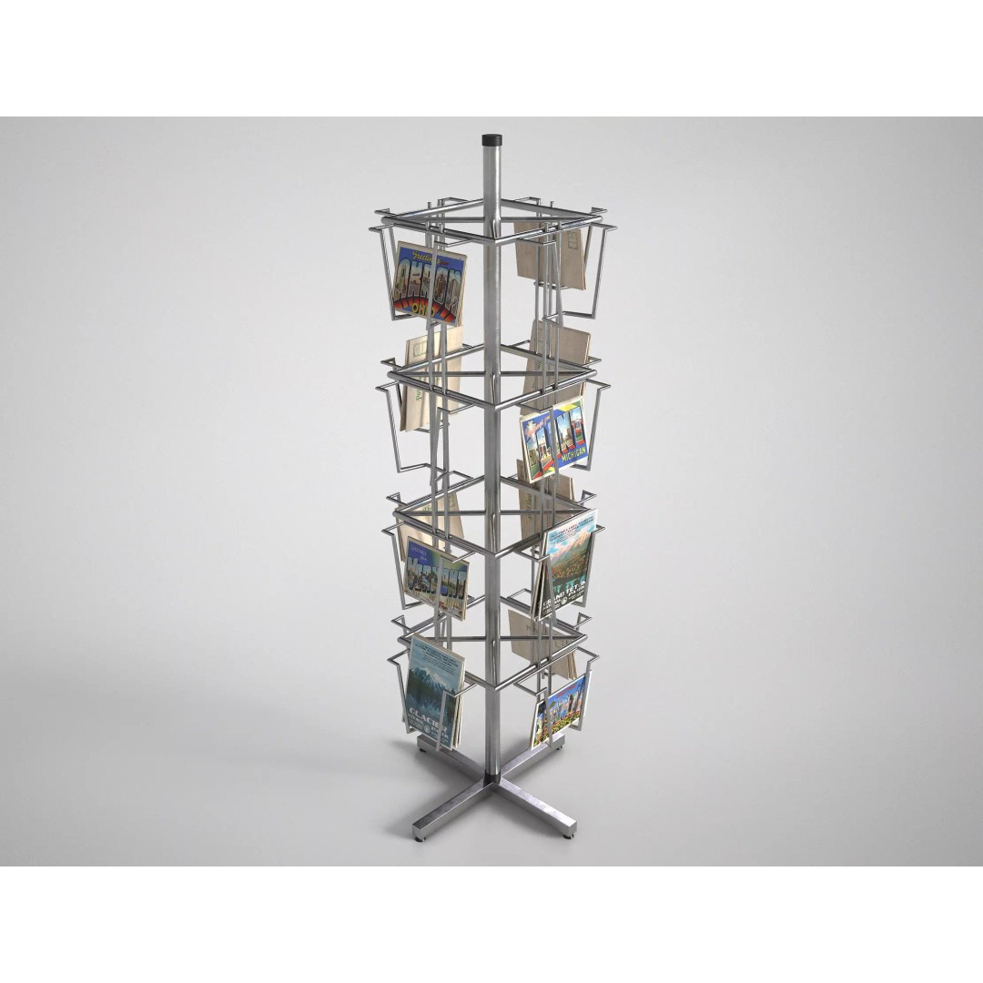 Metal Postcard Display 3D Model – Retro Low-Poly Rack, FBX/OBJ - View 2