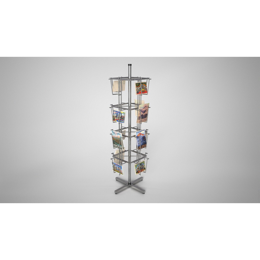 Metal Postcard Display 3D Model – Retro Low-Poly Rack, FBX/OBJ - View 3