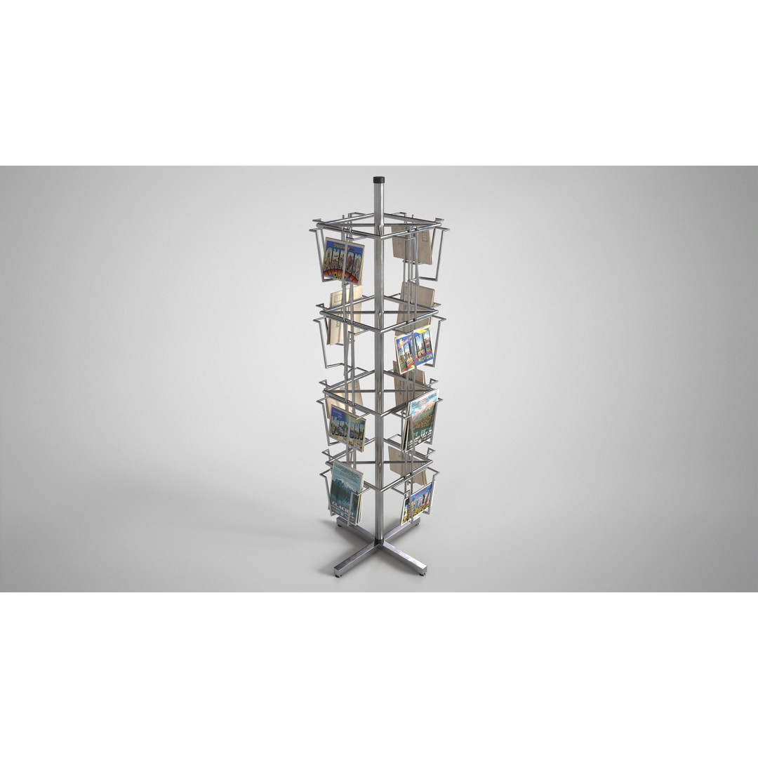 Metal Postcard Display 3D Model – Retro Low-Poly Rack, FBX/OBJ - View 4