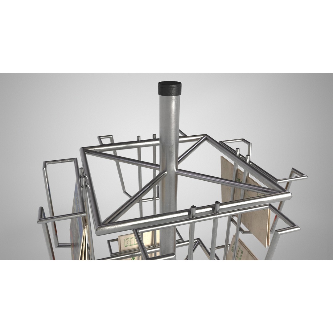 Metal Postcard Display 3D Model – Retro Low-Poly Rack, FBX/OBJ - View 5
