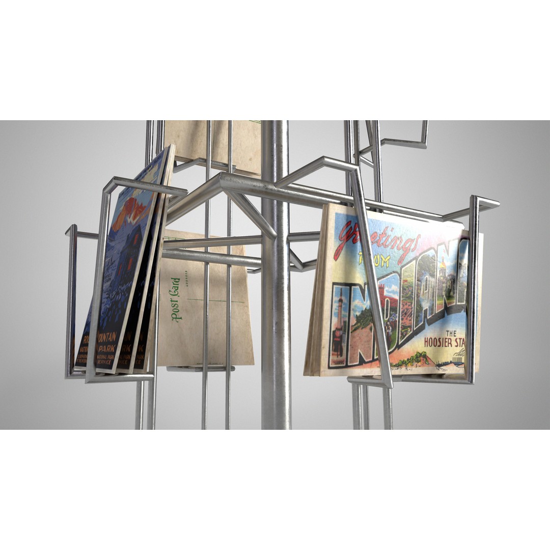 Metal Postcard Display 3D Model – Retro Low-Poly Rack, FBX/OBJ - View 6
