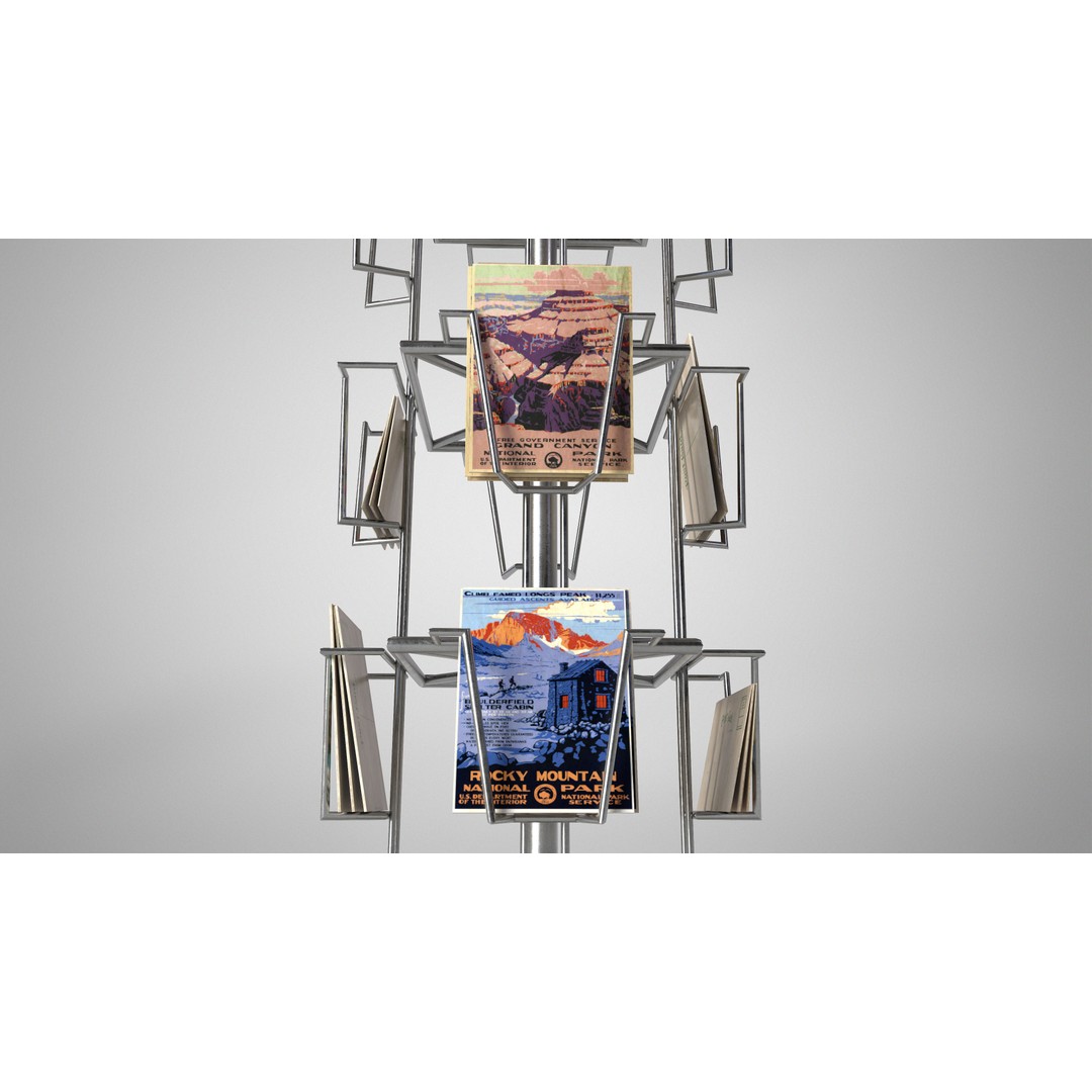 Metal Postcard Display 3D Model – Retro Low-Poly Rack, FBX/OBJ - View 7