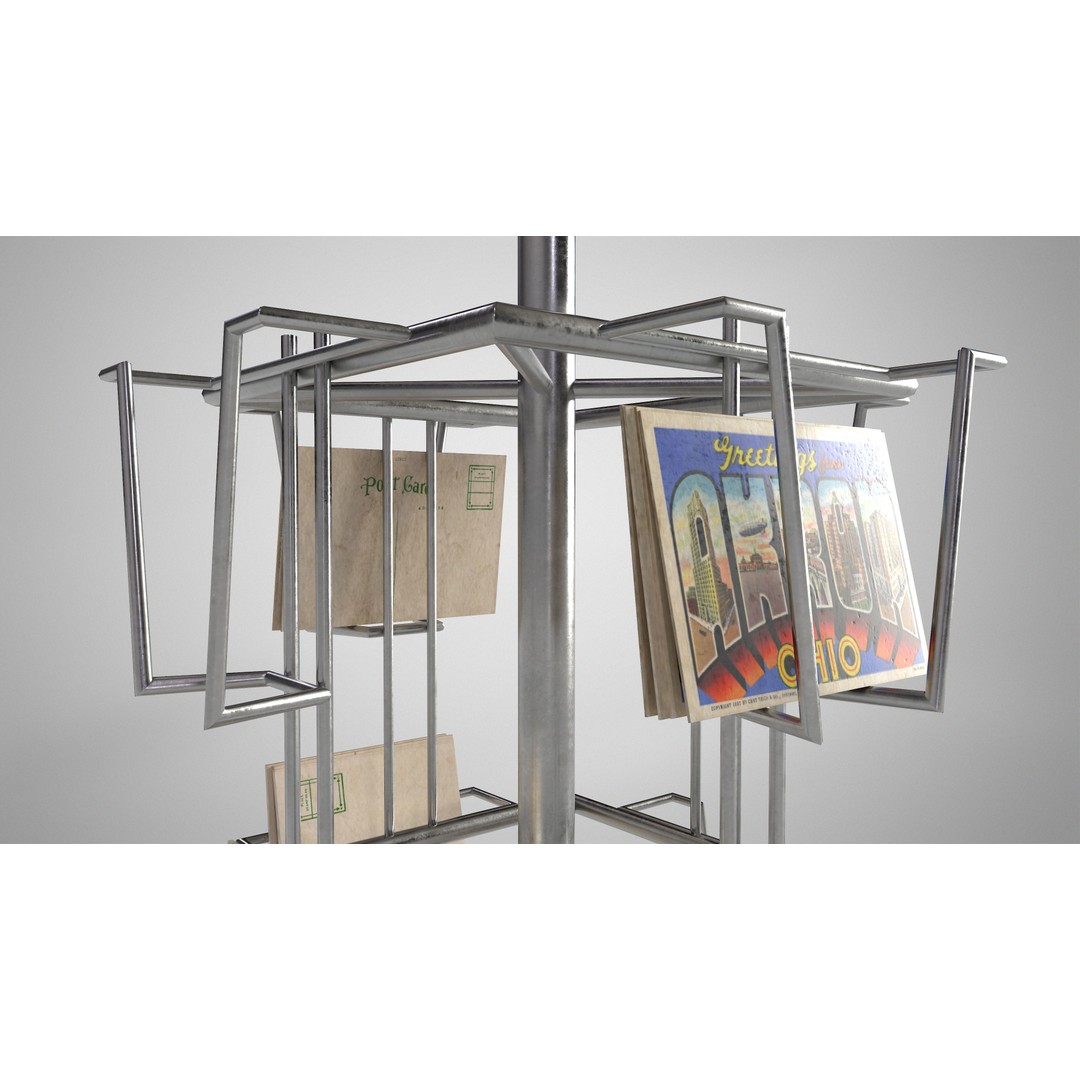 Metal Postcard Display 3D Model – Retro Low-Poly Rack, FBX/OBJ - View 8