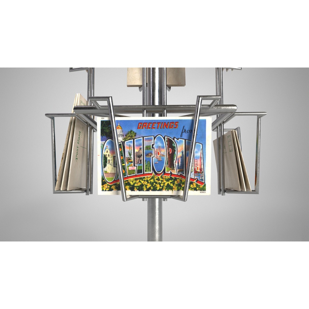 Metal Postcard Display 3D Model – Retro Low-Poly Rack, FBX/OBJ - View 9