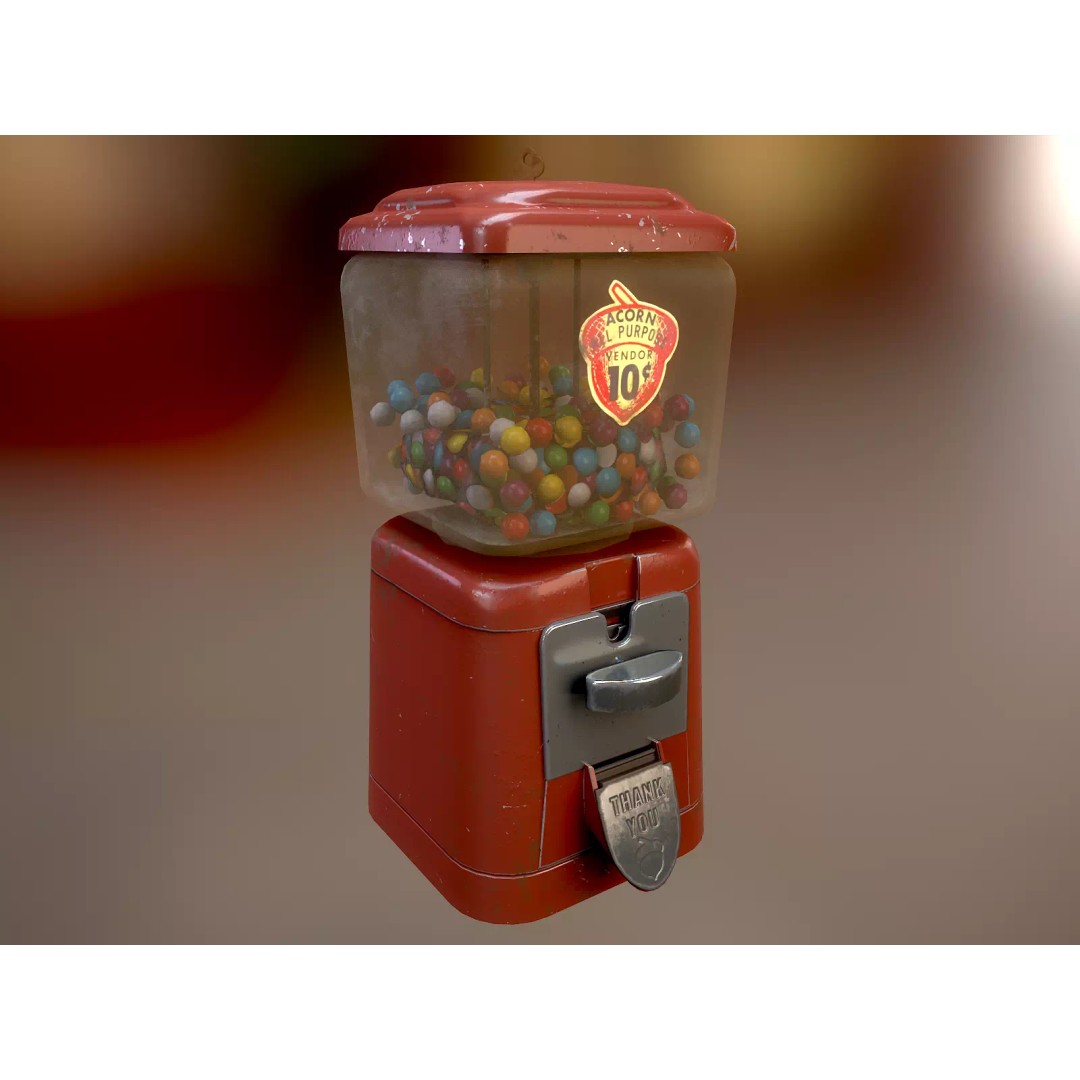 Vintage Gumball Machine 3D Model – Low Poly Game-Ready PBR Asset, FBX - View 2