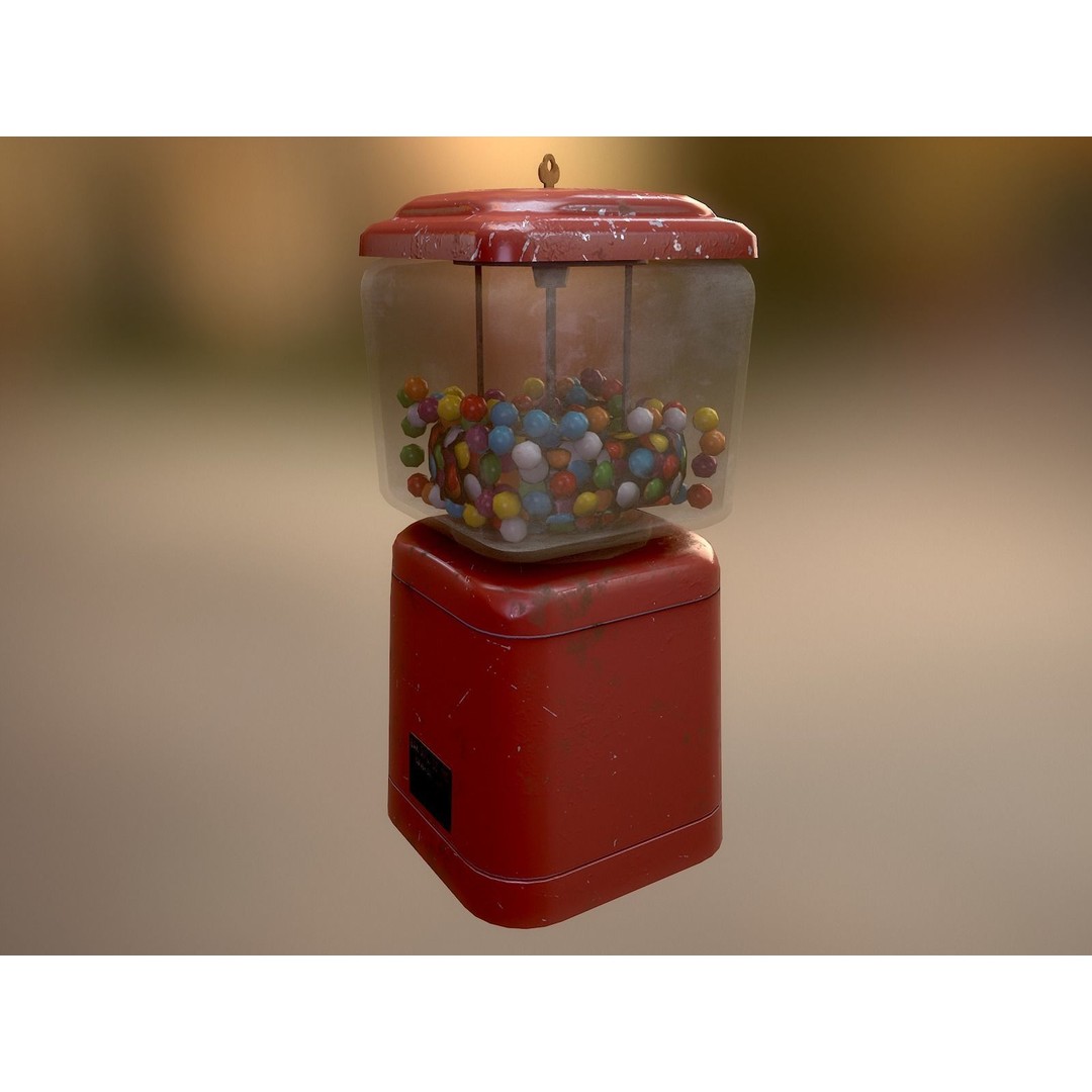 Vintage Gumball Machine 3D Model – Low Poly Game-Ready PBR Asset, FBX - View 3