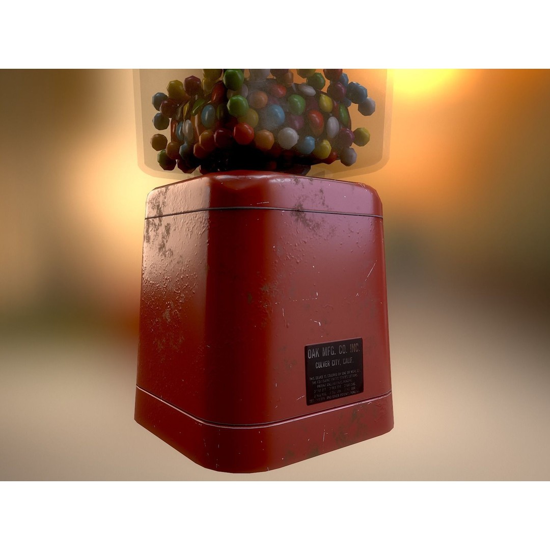 Vintage Gumball Machine 3D Model – Low Poly Game-Ready PBR Asset, FBX - View 4