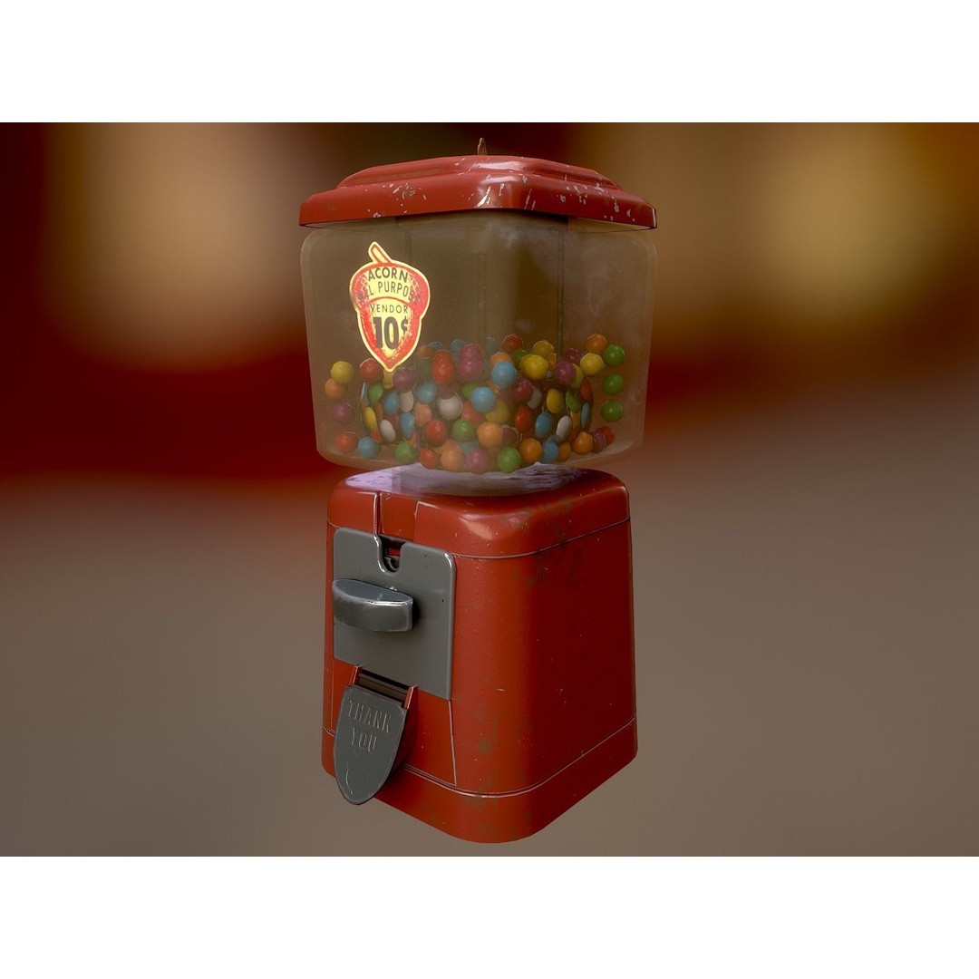 Vintage Gumball Machine 3D Model – Low Poly Game-Ready PBR Asset, FBX - View 5