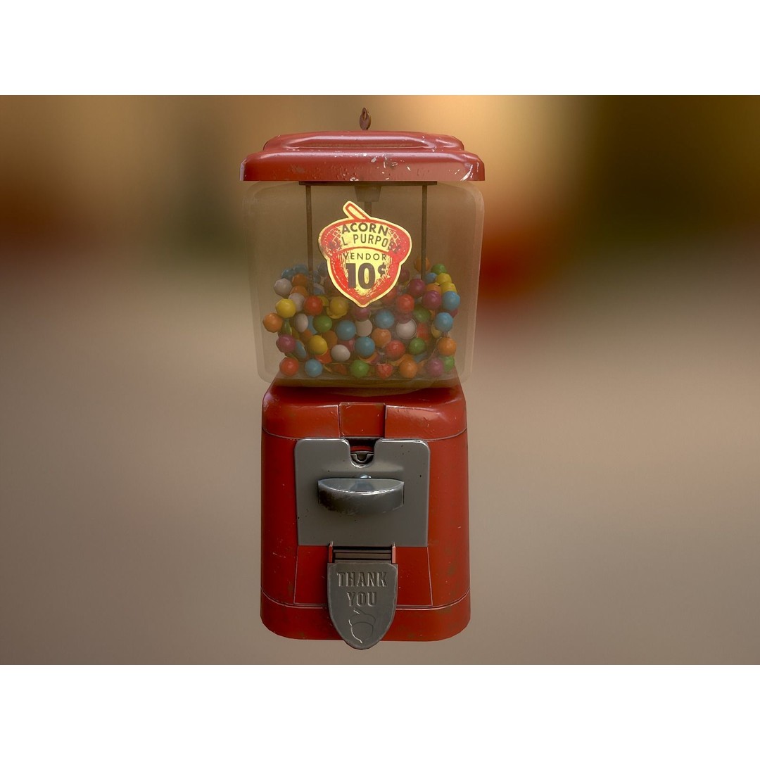 Vintage Gumball Machine 3D Model – Low Poly Game-Ready PBR Asset, FBX - View 6
