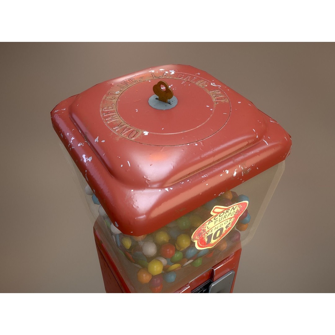 Vintage Gumball Machine 3D Model – Low Poly Game-Ready PBR Asset, FBX - View 7